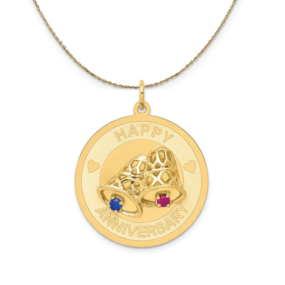 Happy Anniversary Bells and CZ Necklace - 14k Yellow Gold