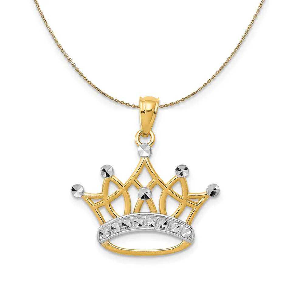 14k Yellow Gold Rhodium Crown Necklace