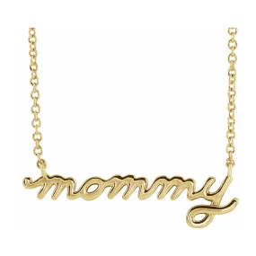 Petite Mommy Script Necklace in 14K Yellow Gold, 16 Inch or 18 Inch