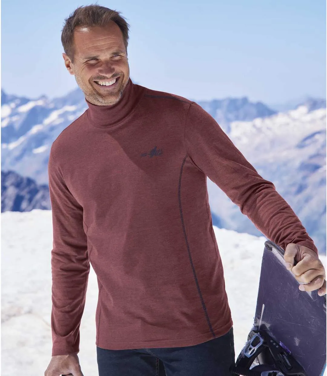 2-Pack Men's Plain Turtleneck Tops in Burgundy and Ecru