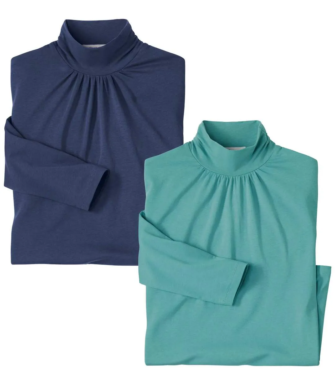 2-Pack Women's Turtleneck Tops in Navy and Turquoise