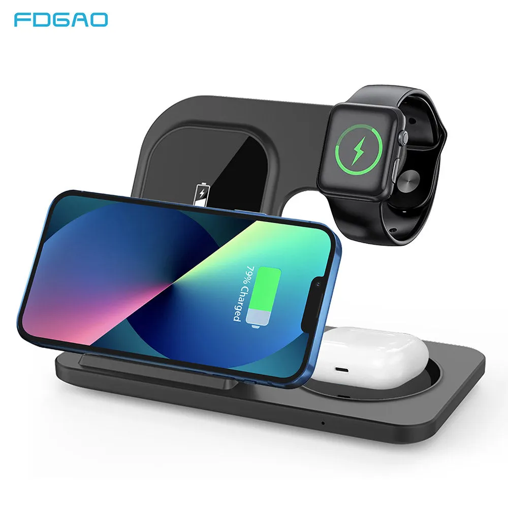 Wireless Charger Stand For 3 In 1 15W Fast Charging iPhone 13 12 11 XS XR 8