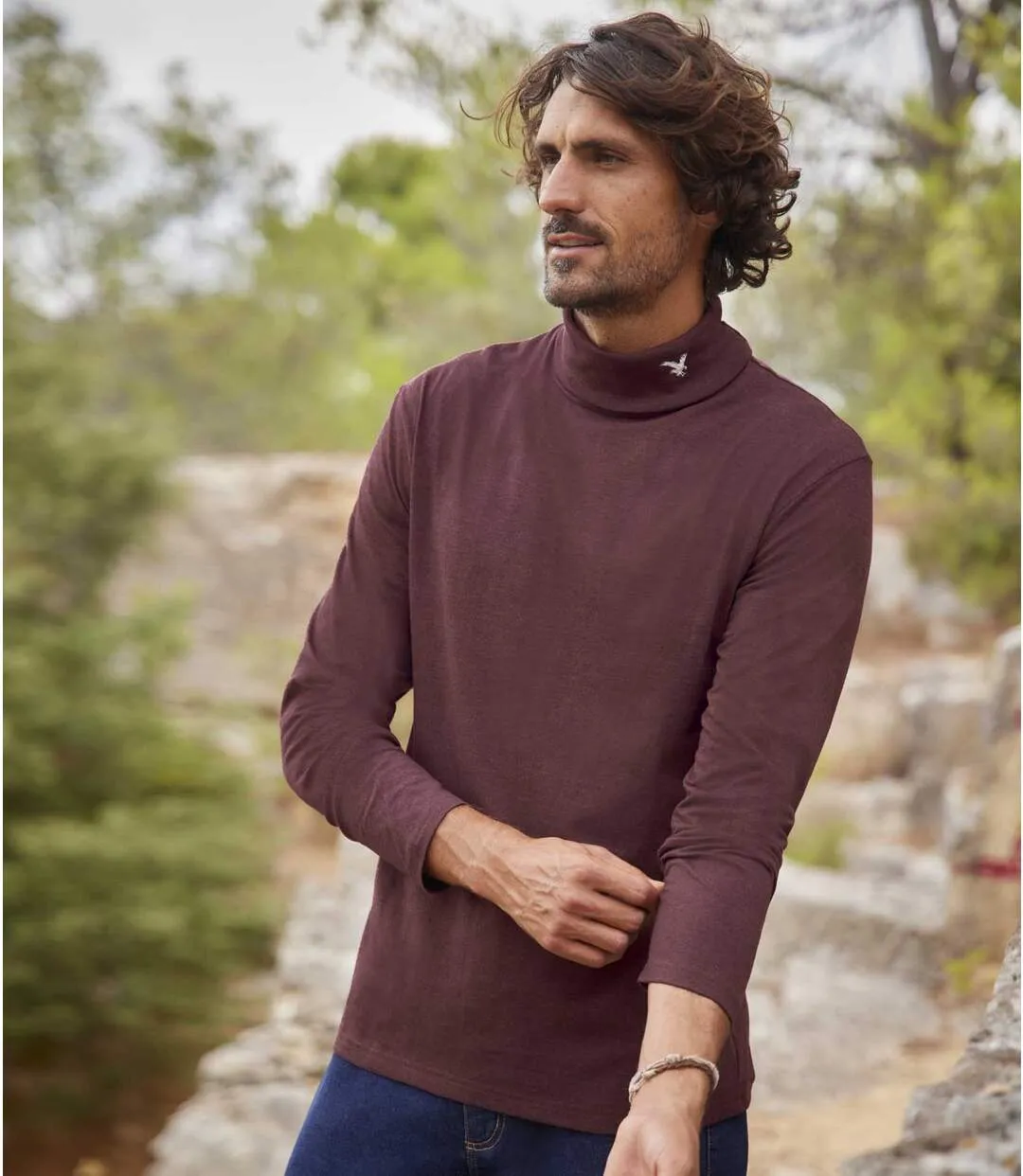 3-Pack Men's Turtleneck Tops in Blue, Burgundy, and Ecru