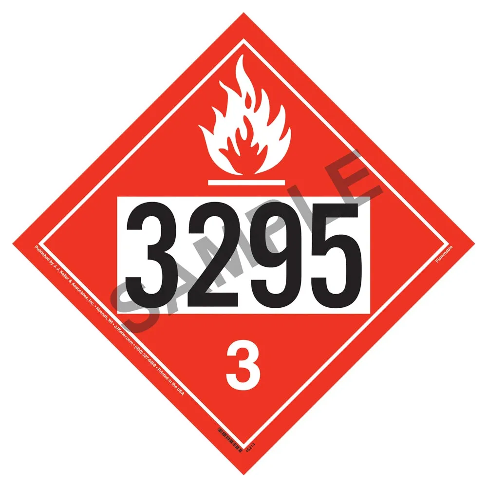 3295 Placard - Class 3 Flammable Liquid - 4 mil Vinyl, Removable Adhesive