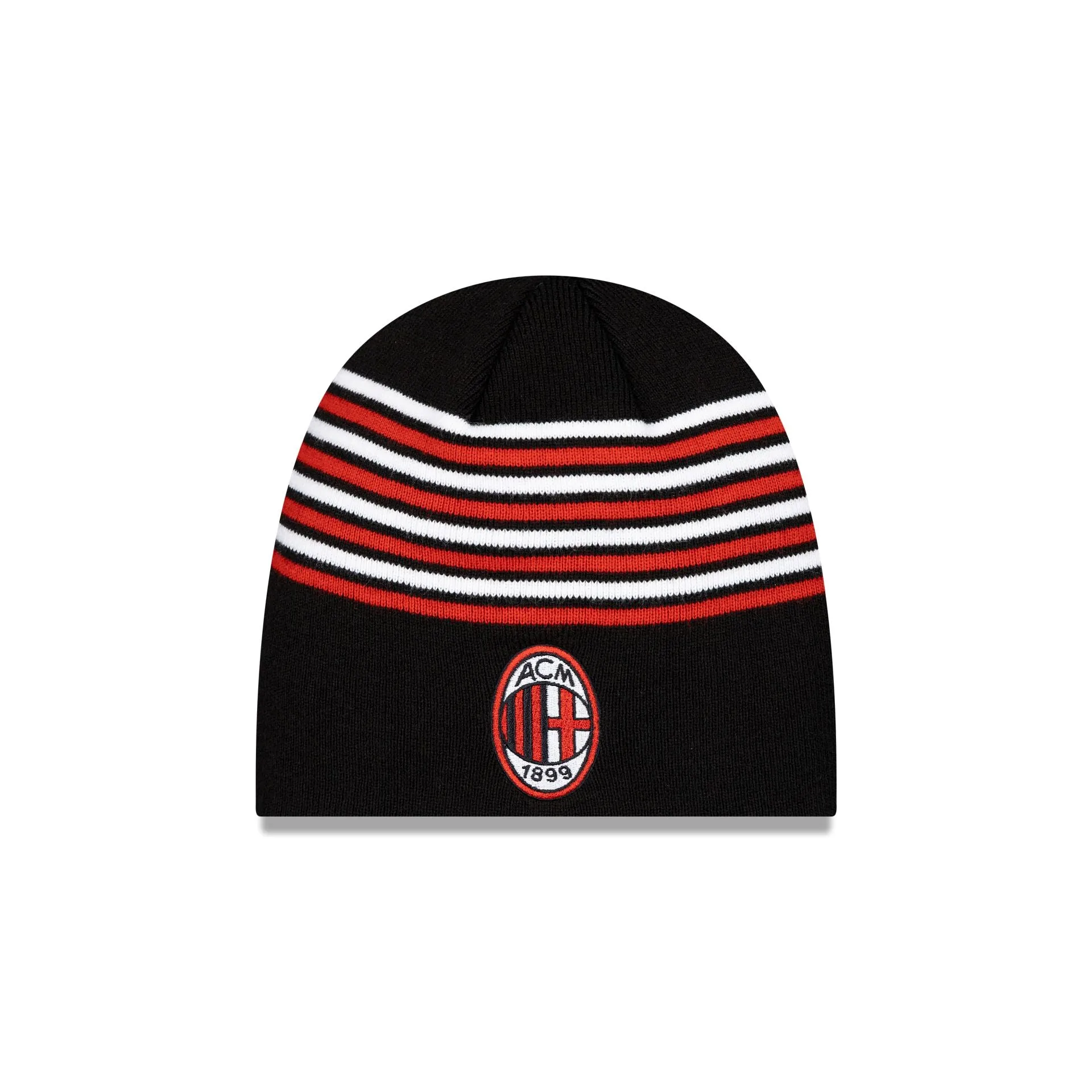 Black AC Milan Striped Knit Beanie Hat