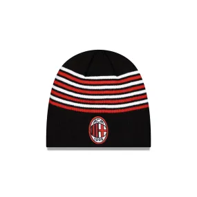 Black AC Milan Striped Knit Beanie Hat