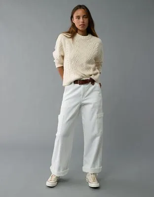 Cropped Cable Knit Sweater by AE