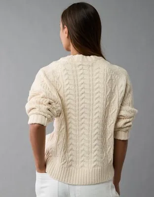 Cropped Cable Knit Sweater by AE