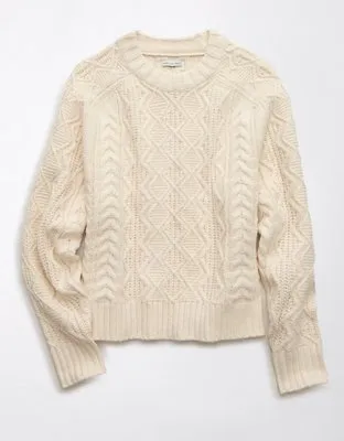 Cropped Cable Knit Sweater by AE