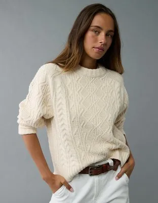 Cropped Cable Knit Sweater by AE