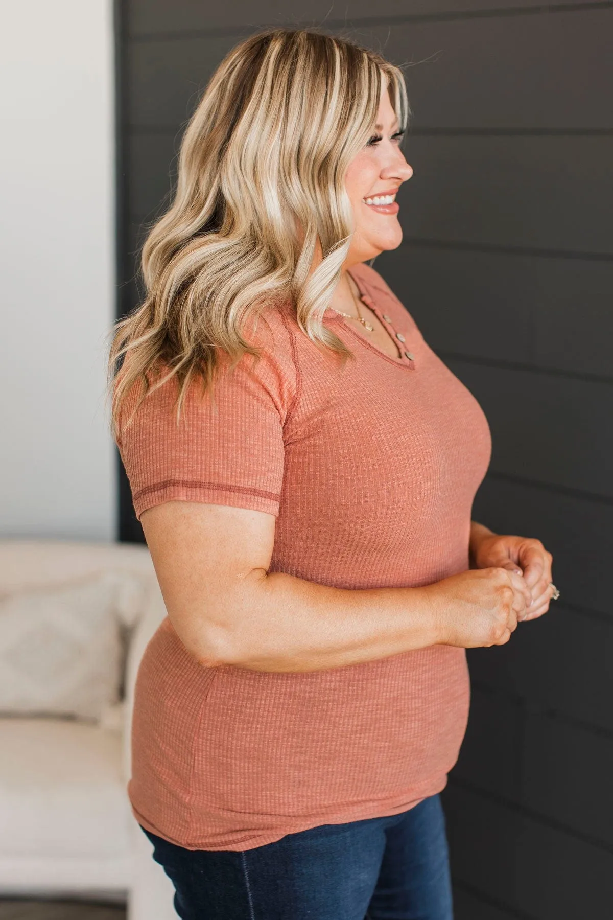 Word Around Town Knit Top - Dark Peach