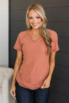 Word Around Town Knit Top - Dark Peach