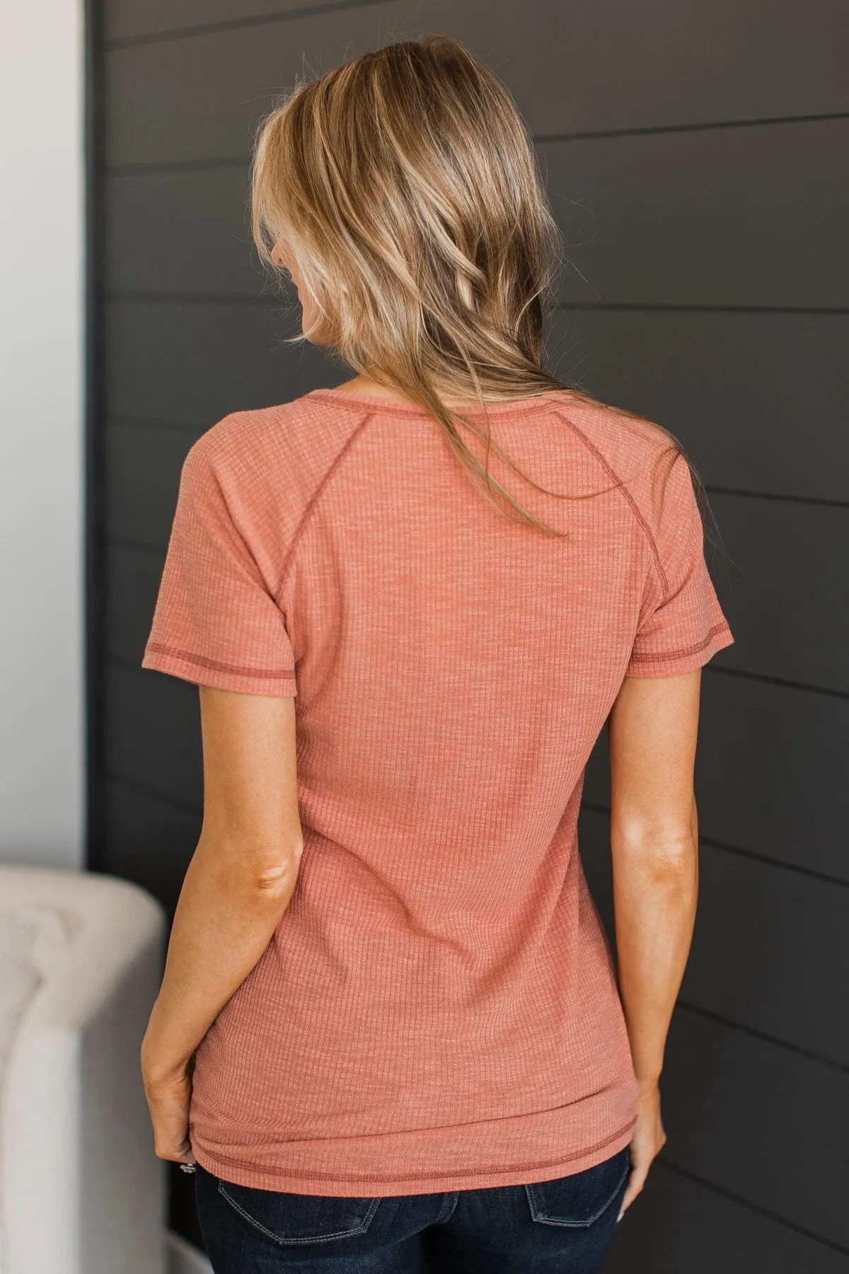 Word Around Town Knit Top - Dark Peach