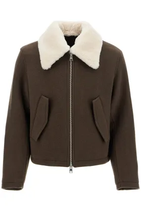 Ami Alexandre Matiussi Boxy Shearling Jacket With Collar   Brown