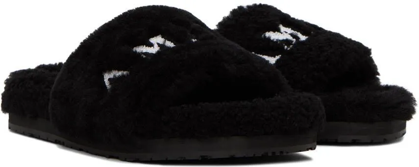 Black Lux AMIRI Shearling Slides