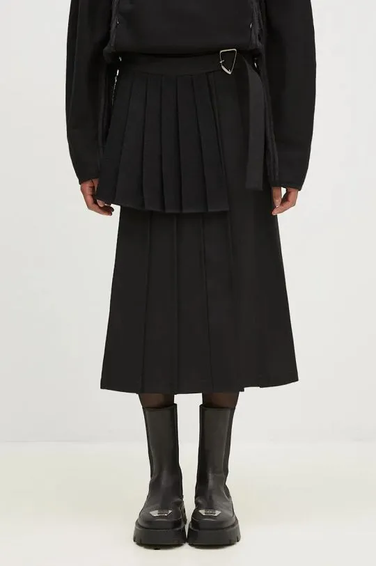 Andersson Bell Black Wool Double Pleated Wrap Skirt