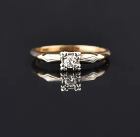 Art Deco Engagement Ring - 14K Gold Diamond - Sz 6.25