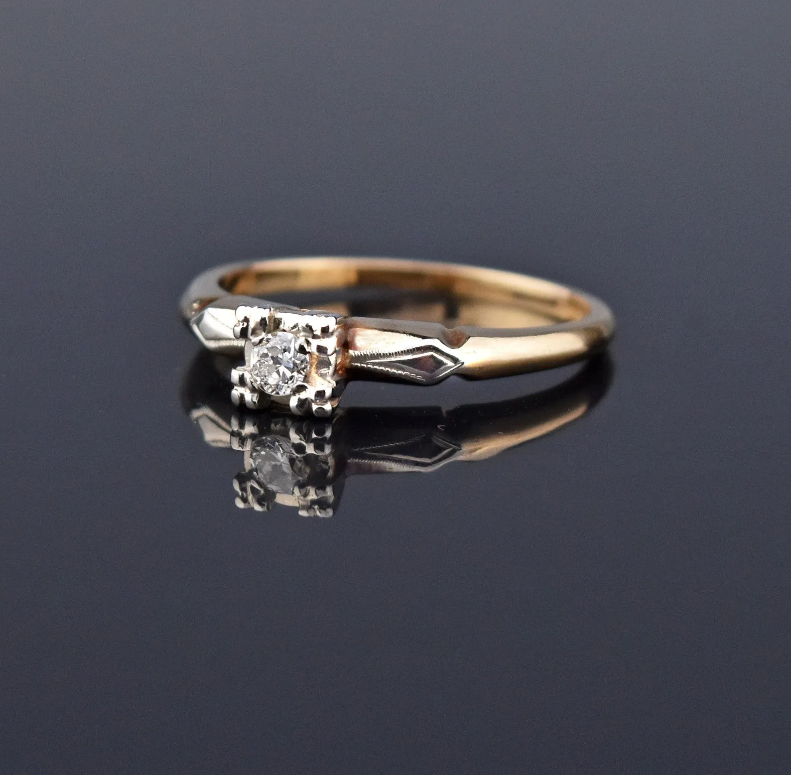 Art Deco Engagement Ring - 14K Gold Diamond - Sz 6.25