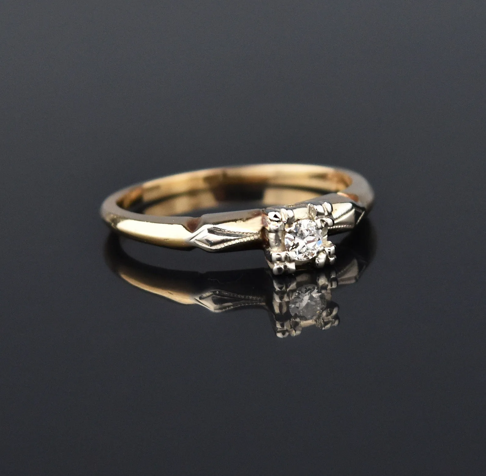 Art Deco Engagement Ring - 14K Gold Diamond - Sz 6.25