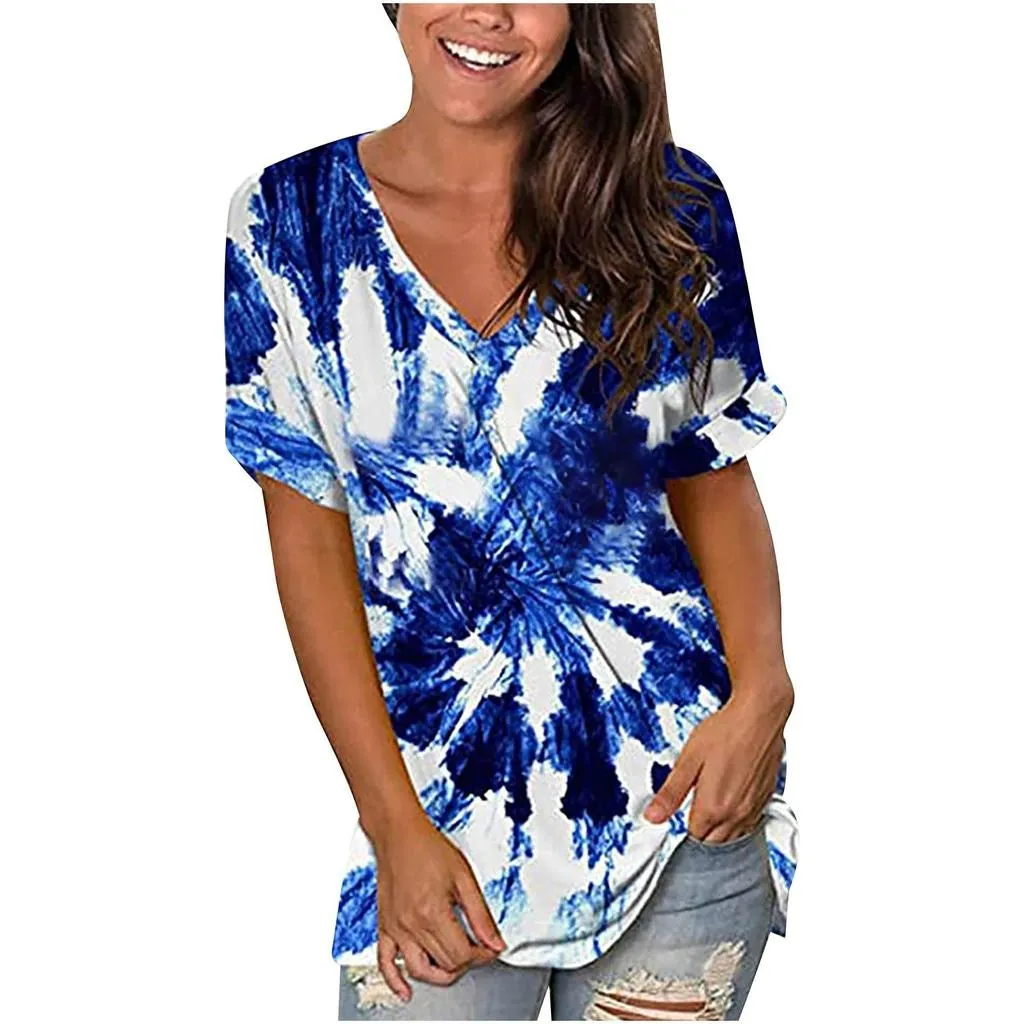 Colorful Gradient Tie Dye V-Neck Tee