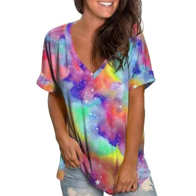 Colorful Gradient Tie Dye V-Neck Tee