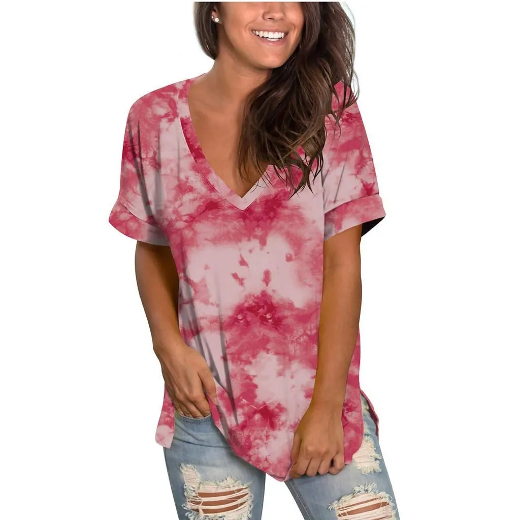 Colorful Gradient Tie Dye V-Neck Tee