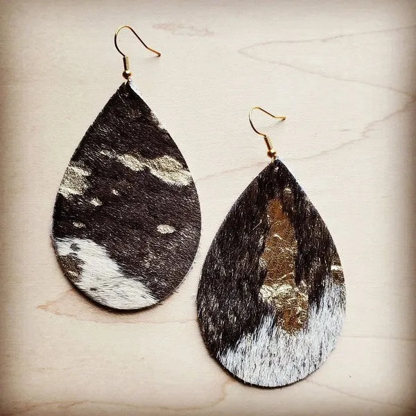 Mixed Teardrop Earrings in Metallic Hair Leather