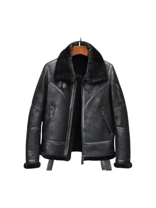 Aviator Fur Bomber Leather Coat