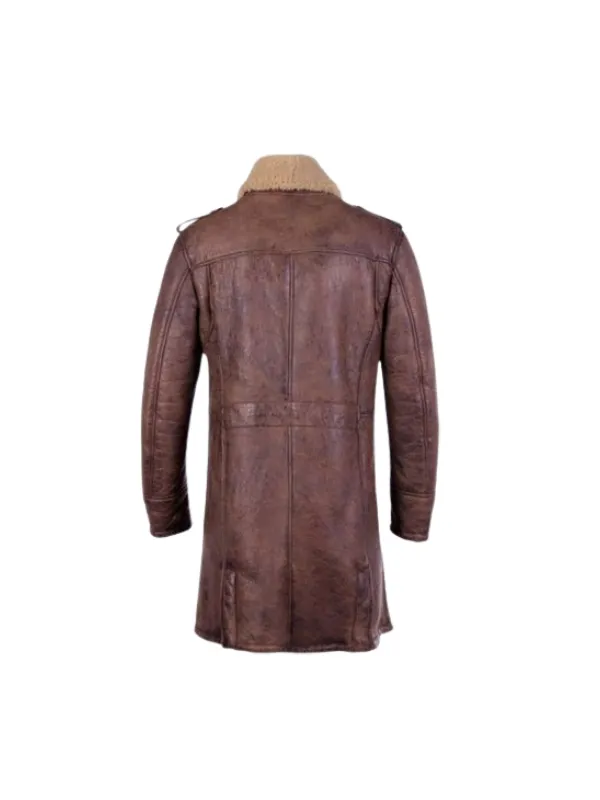 B3 Aviator Sheepskin Shearling Leather Trench Brown Coat