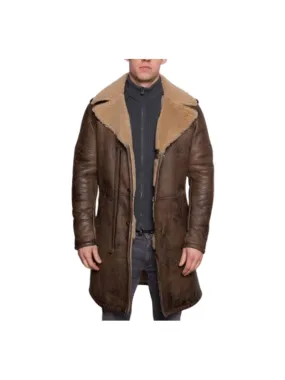 B3 Aviator Sheepskin Shearling Leather Trench Brown Coat