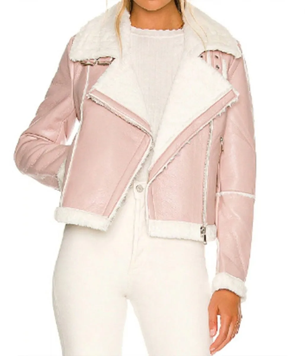 Girls5eva Pink Shearling Leather Jacket