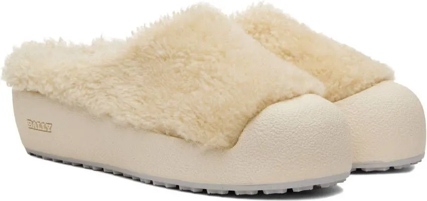 Bally White Shearling Slippers