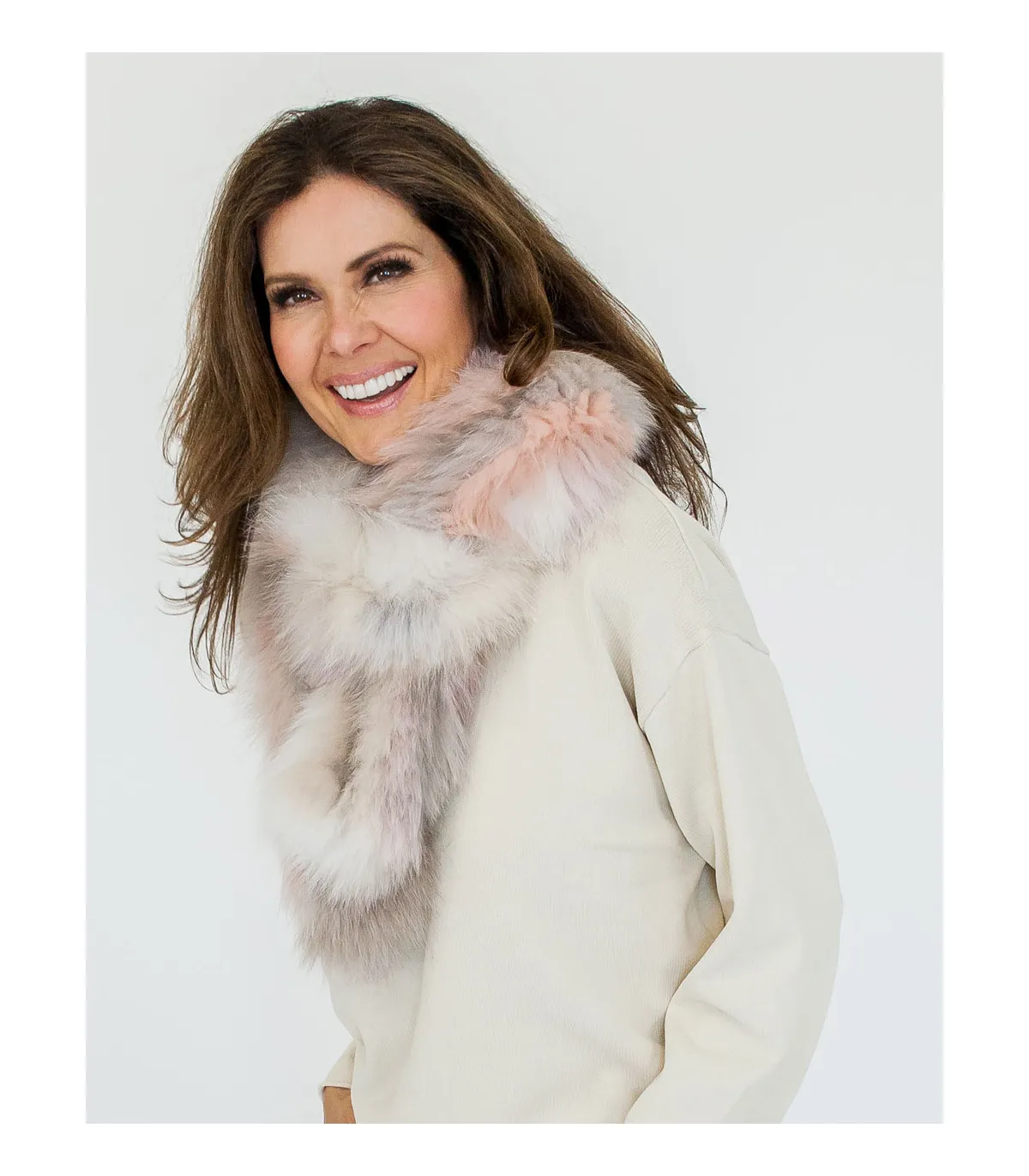 Becky Multicolor Knit Fox Fur Scarf at FurHatWorld.com