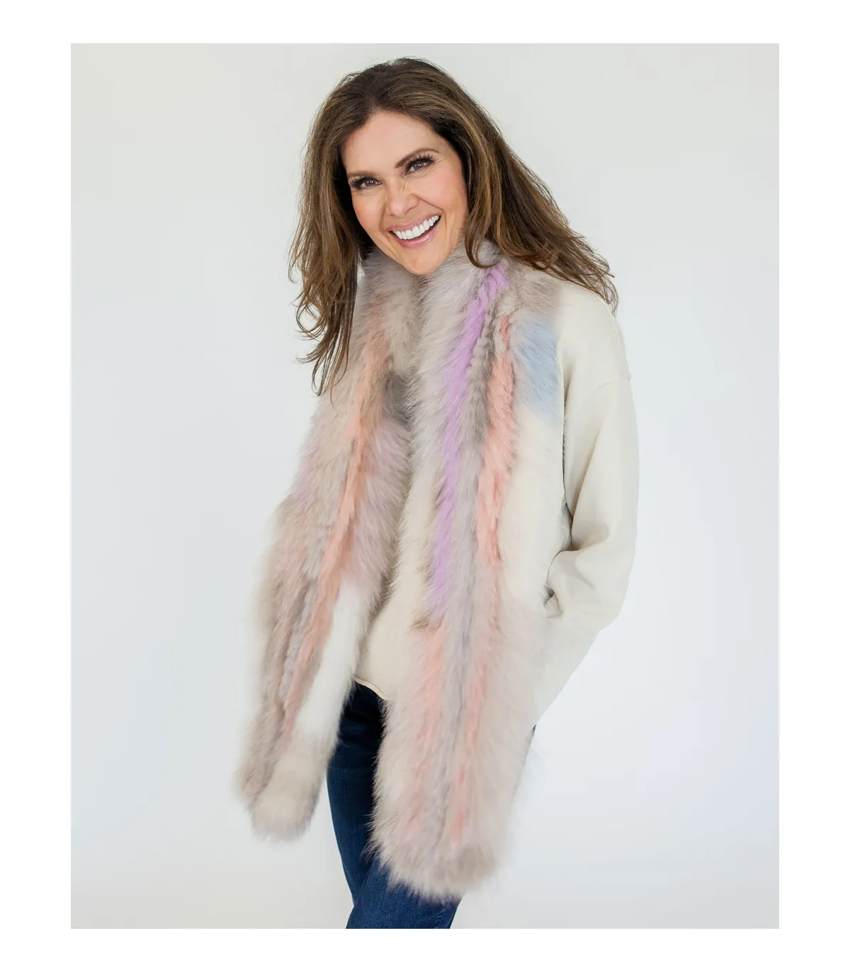 Becky Multicolor Knit Fox Fur Scarf at FurHatWorld.com