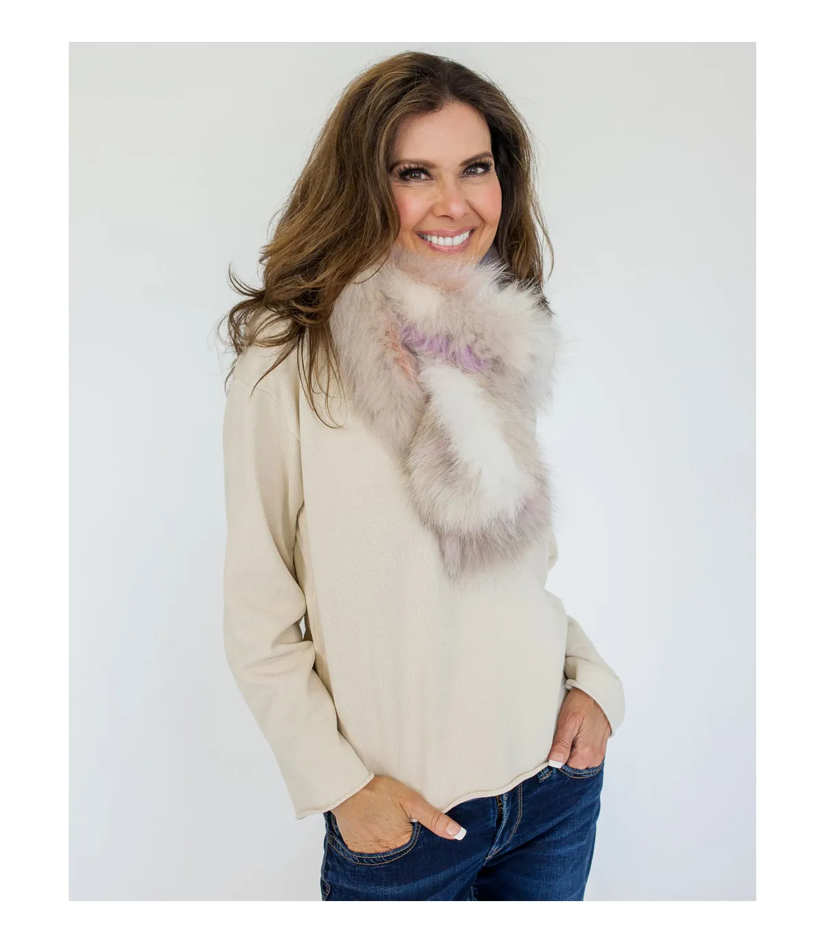 Becky Multicolor Knit Fox Fur Scarf at FurHatWorld.com