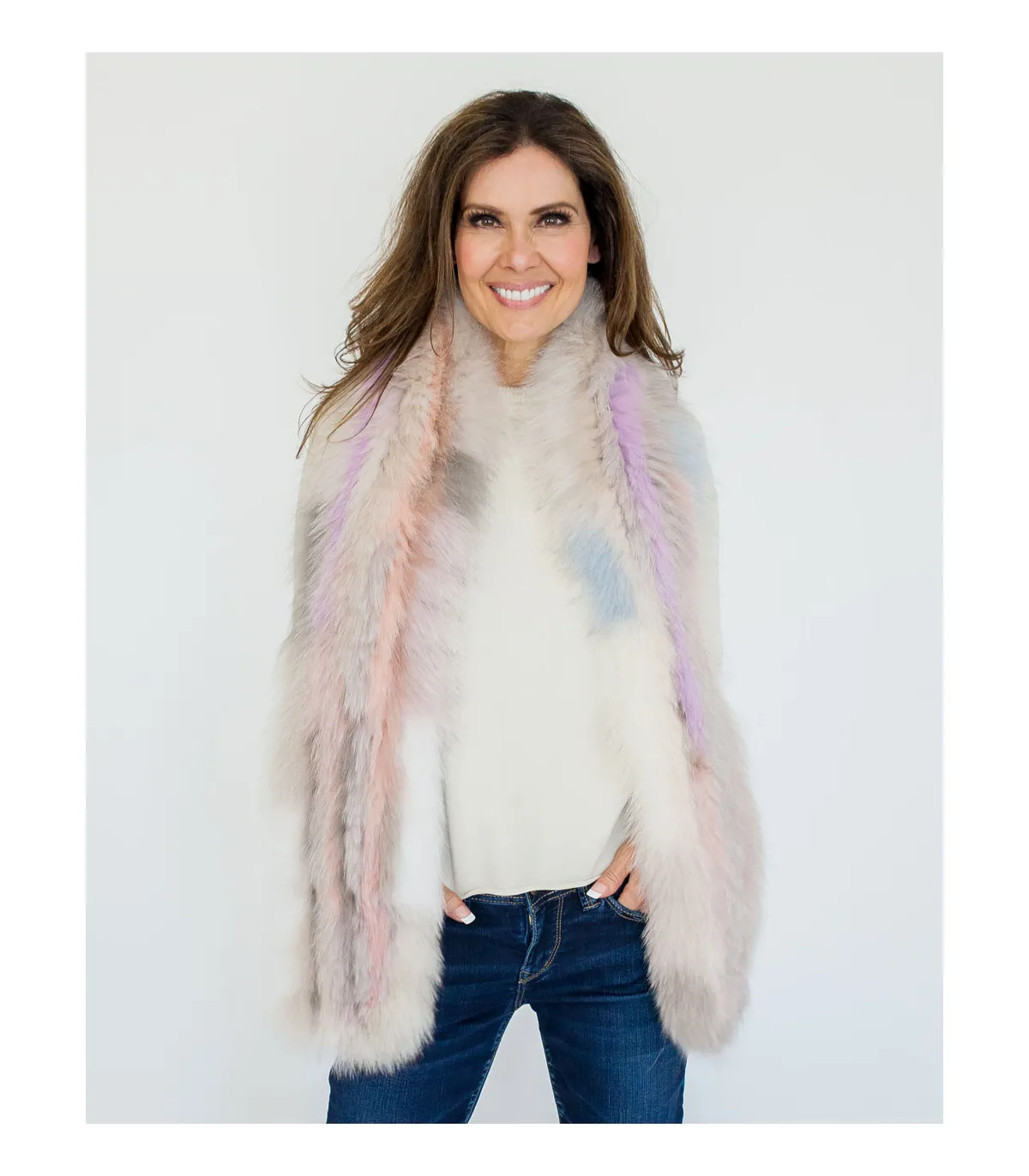 Becky Multicolor Knit Fox Fur Scarf at FurHatWorld.com