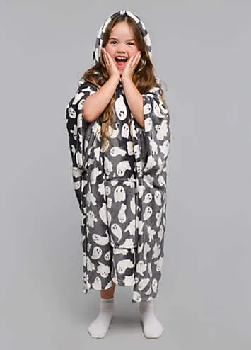 Kaleidoscope Bedlam Spooky Ghosts Kids Fleece Poncho