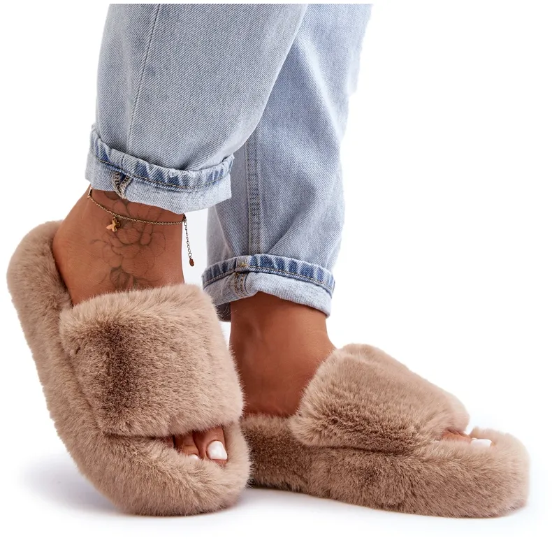 Beige Women's Fur Slippers