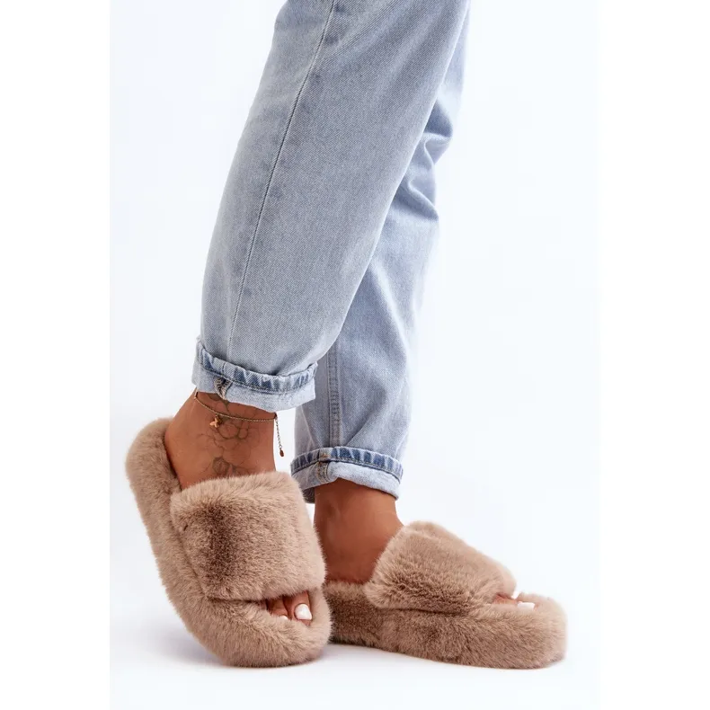 Beige Women's Fur Slippers