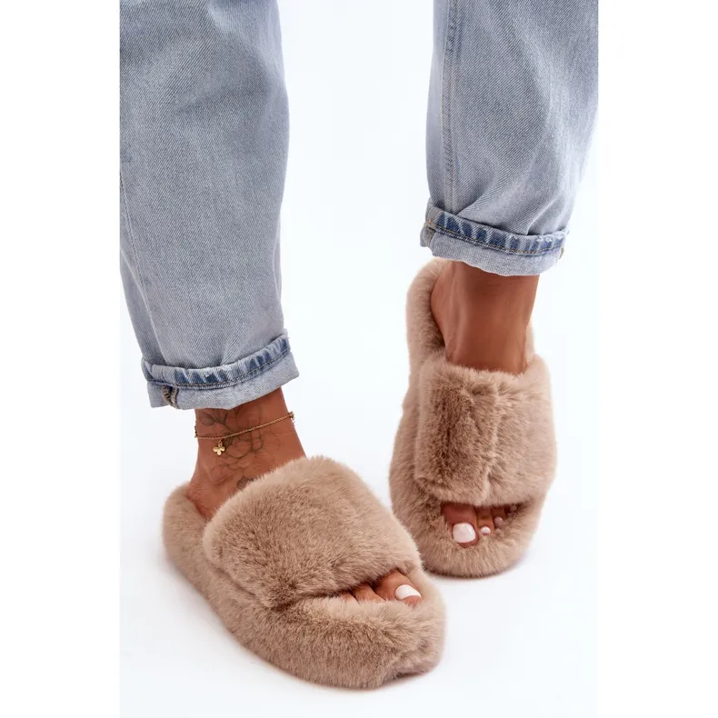 Beige Women's Fur Slippers