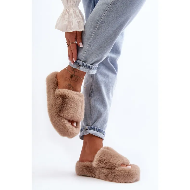 Beige Women's Fur Slippers