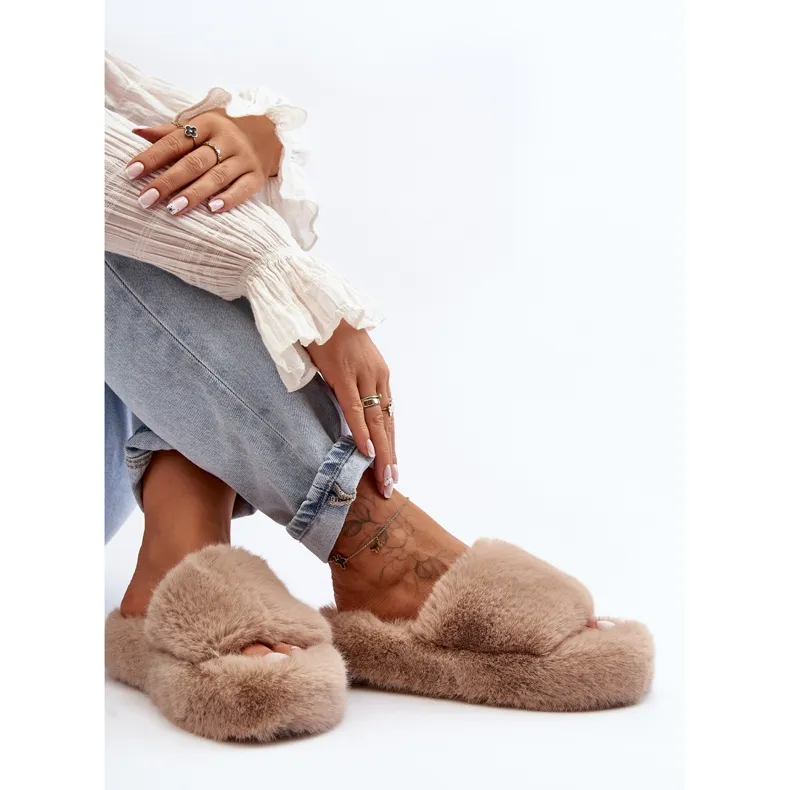 Beige Women's Fur Slippers