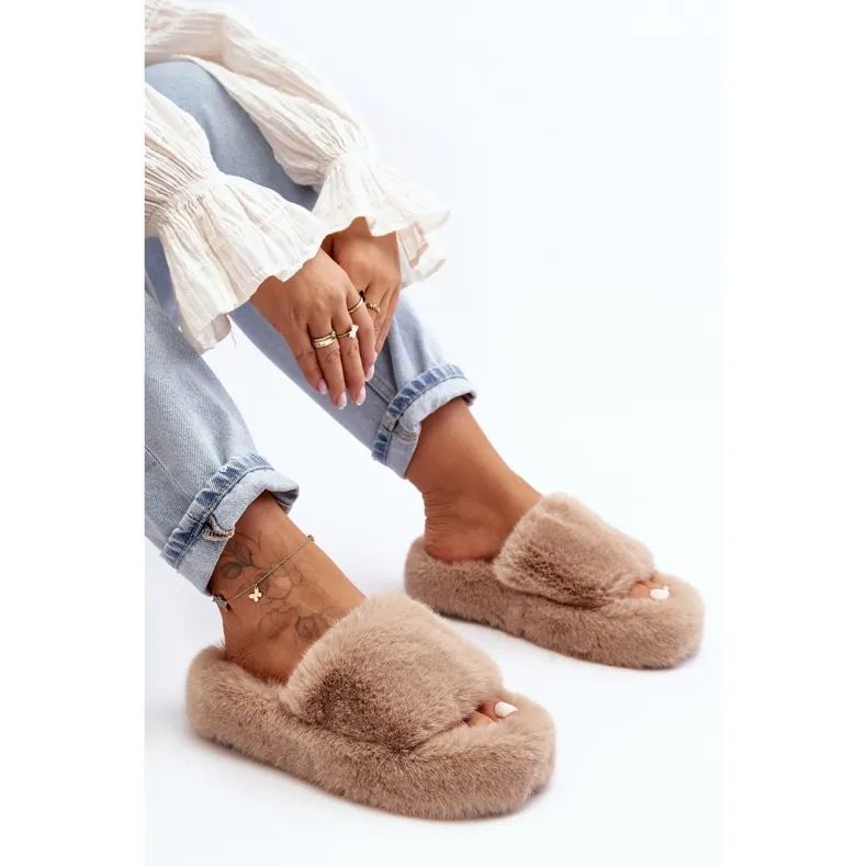 Beige Women's Fur Slippers