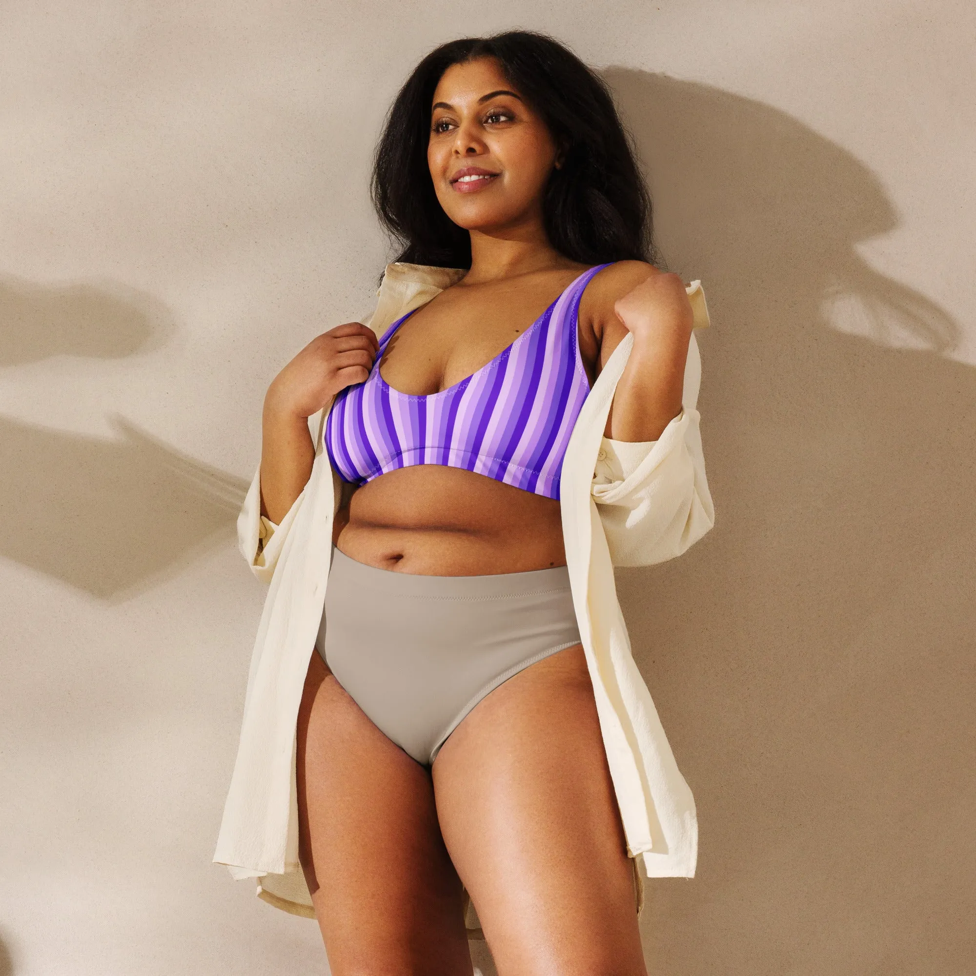 Purple Striped Eco Padded Bikini Top