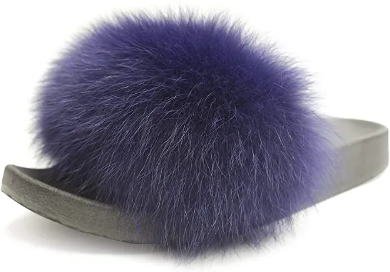 Berry Polar Fox Fur Slippers