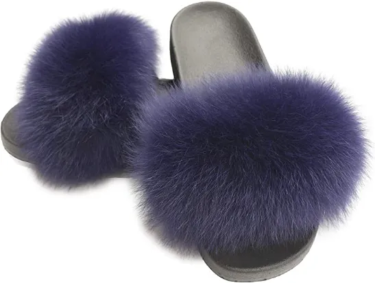 Berry Polar Fox Fur Slippers