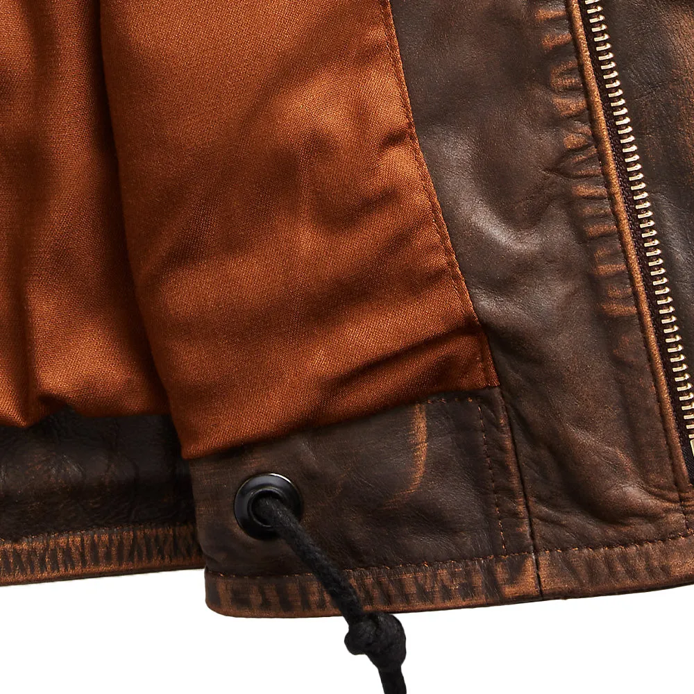 Elegant Leather Deck Jacket with Shearling Collar