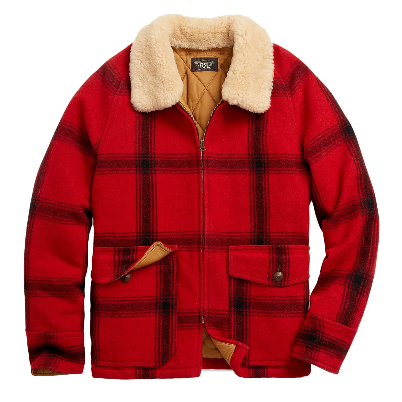 Fashionable Plaid Wool Jacket with Shearling Collar