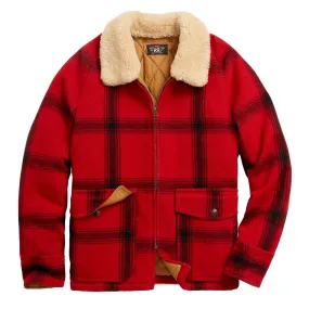 Fashionable Plaid Wool Jacket with Shearling Collar