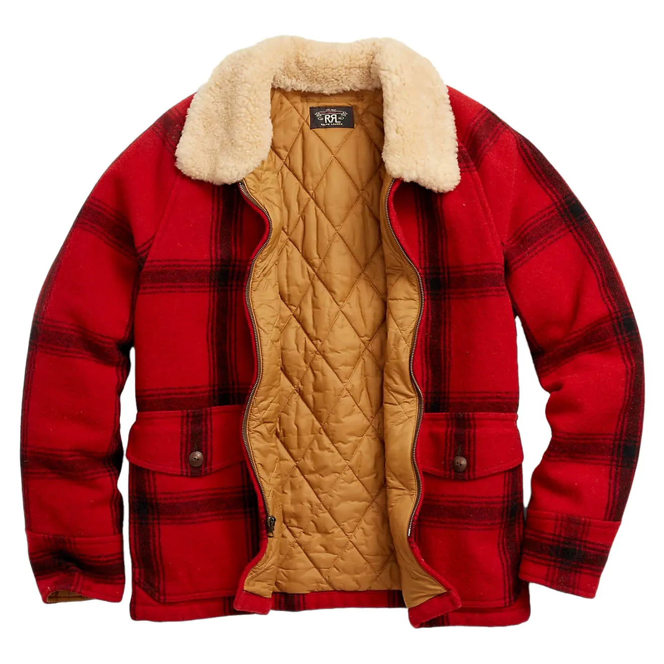 Fashionable Plaid Wool Jacket with Shearling Collar